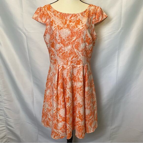 Betsey Johnson Jacquard Floral Orange Pleated Fit & Flare Dress Size 10 Womens - Picture 1 of 14